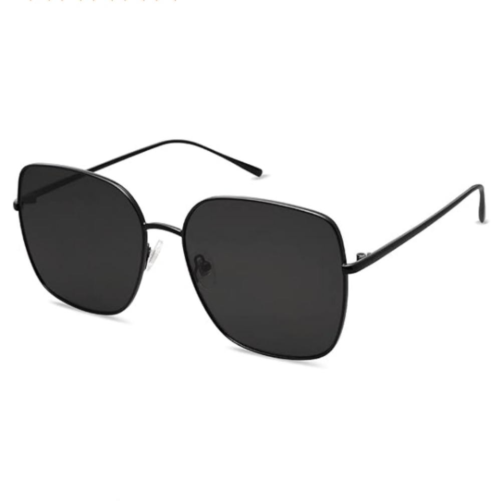 Oversized Square Metal Frame Sunglasses Flat Lens SJ1146 Black